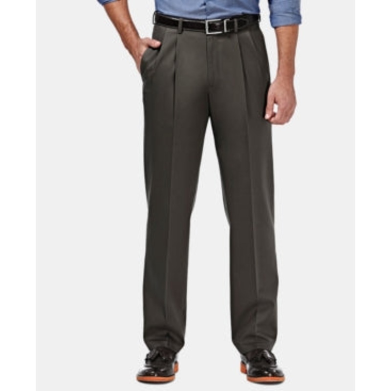 HAGGAR Men Classic fit Casual Khaki Pants 38 / 34 Grey Solid Stretch