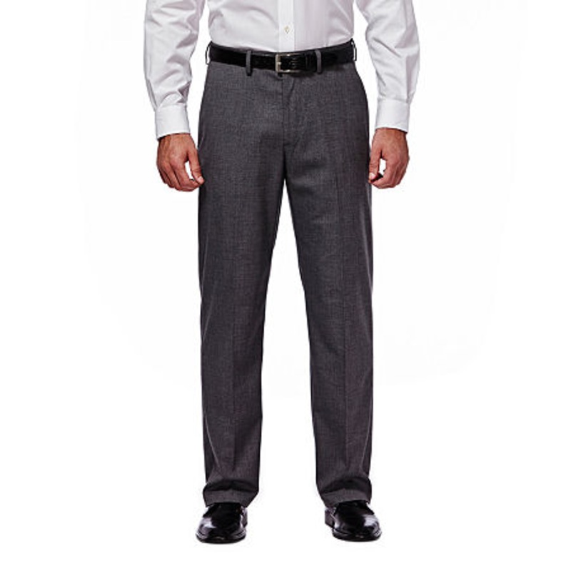 Haggar Men Classic fit Dress Pants 34 / 32 Dark Grey Solid Stretch