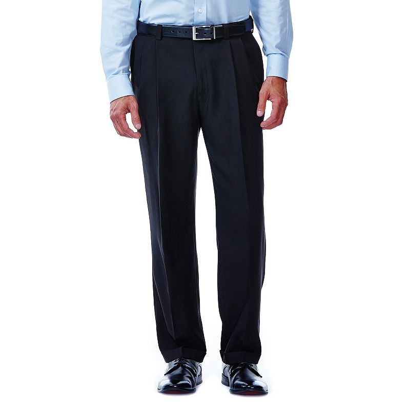 Haggar Men Classic fit Dress Pants 42 / 30 Black Solid
