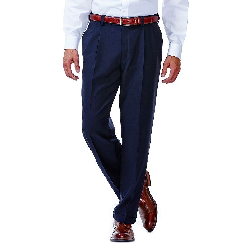 Haggar Men Classic fit Dress Pants 42 / 30 Blue Solid