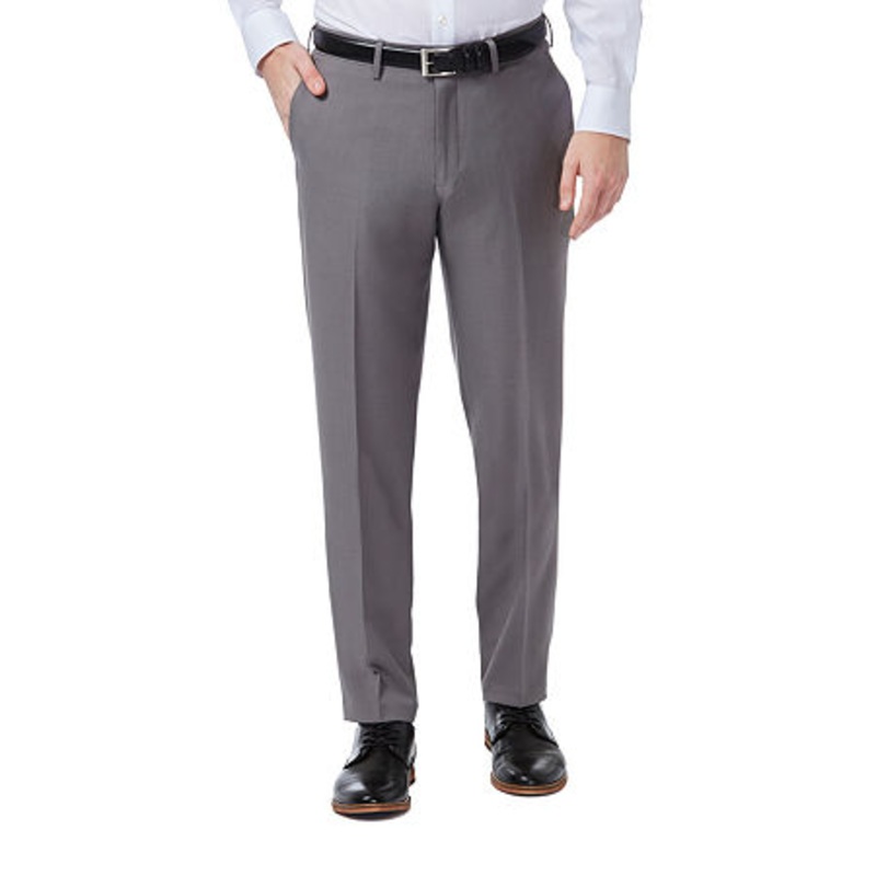 Haggar Men Slim fit Dress Pants 32 / 29 Grey Solid Stretch