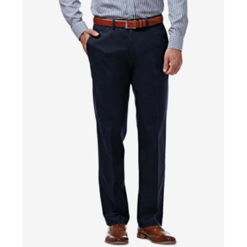 Haggar Men Straight fit Casual Expandable Khaki Pants 38 / 32 Blue Solid Stretch