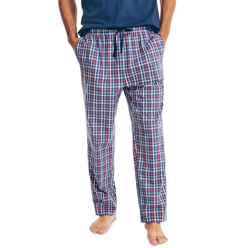 Nautica Men's Check Poplin Pajama Pants Dark Blue Large