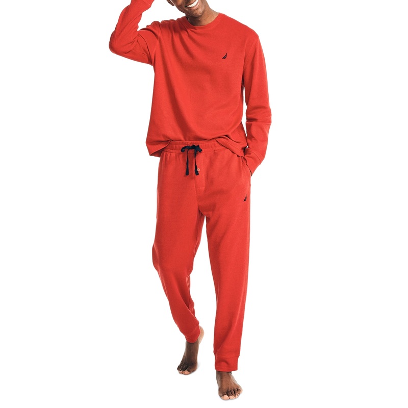 Nautica Men's Waffle Knit Thermal Pajama Set Red Xl