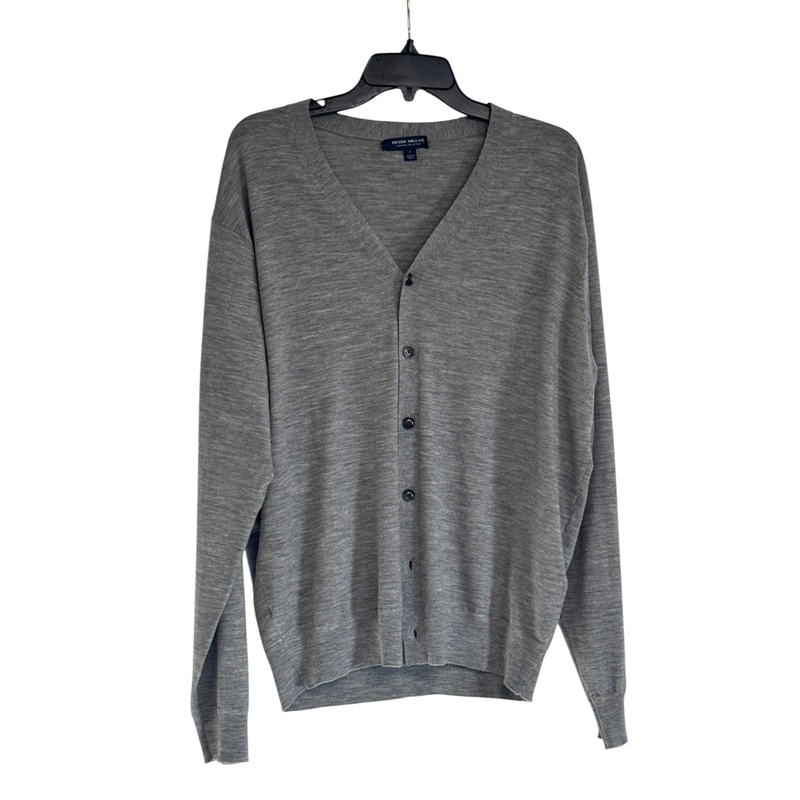 Peter Millar Mens Regular fit Cardigan Sweater Large Grey Solid