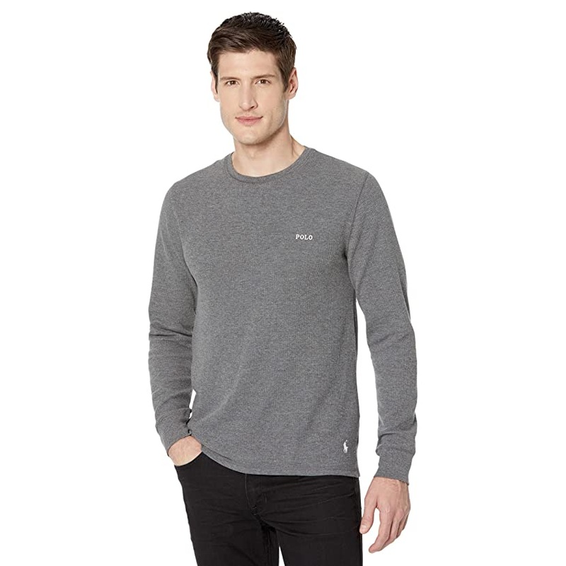 Polo Ralph Lauren Men's Waffle Knit Long Sleeve Shirt Charcoal  Size Large