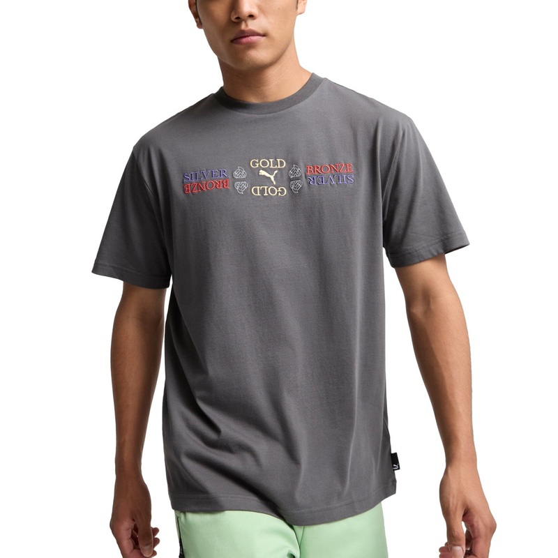 Puma Men Regular fit Short Sleeve T-Shirt Shirt Medium Grey Solid