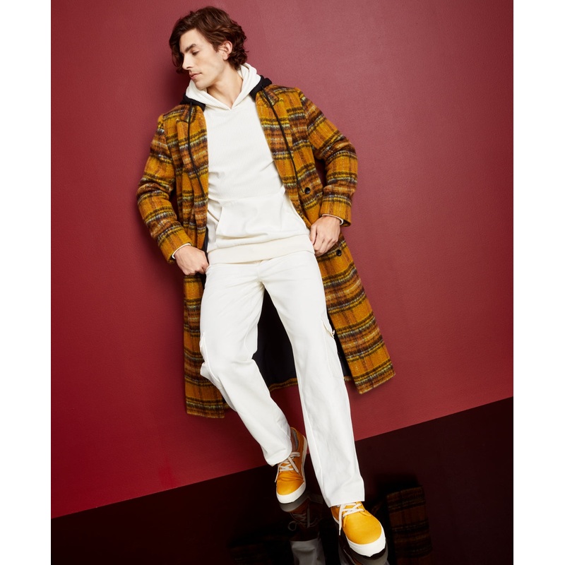 Royalty By Maluma Men's Oversized Plaid Coat  Mustard Size Large
