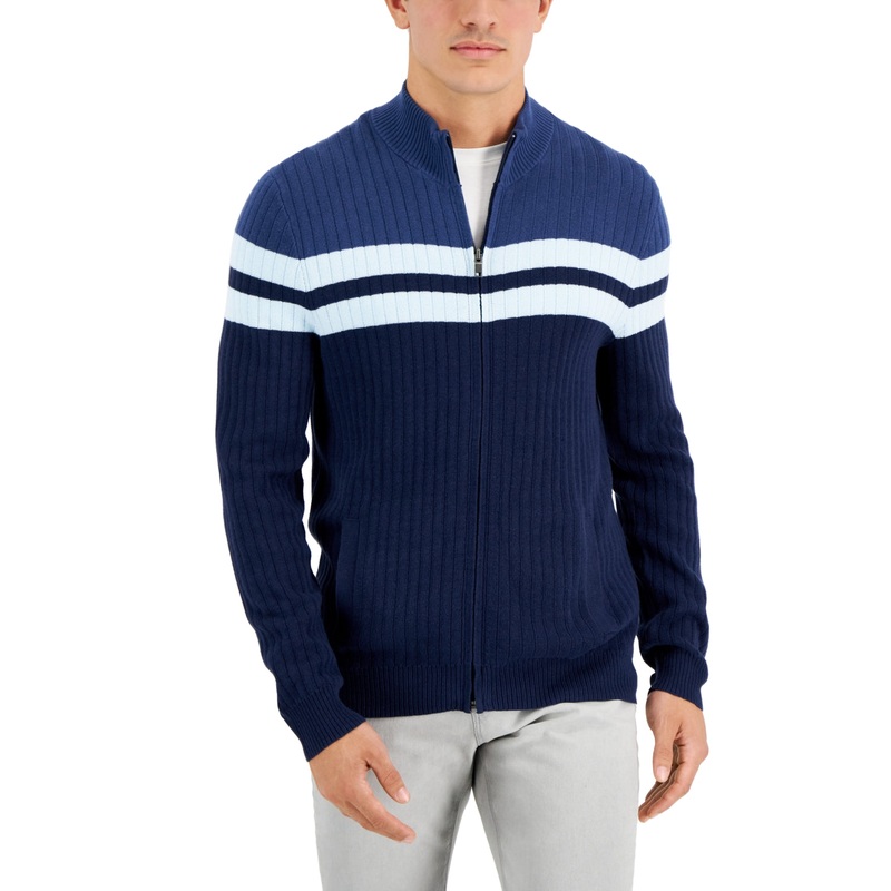 Alfani Men's Colorblock Zip Sweater Navy Small