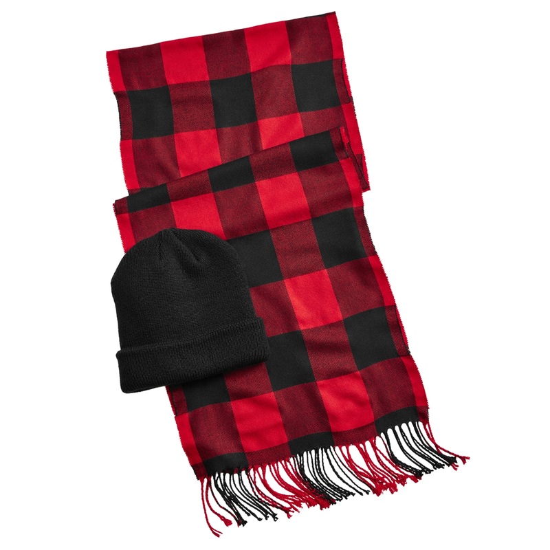 Club Room Men's 2Pc. Plaid Scarf & Colorblocked Beanie Set Red Osfa Reg