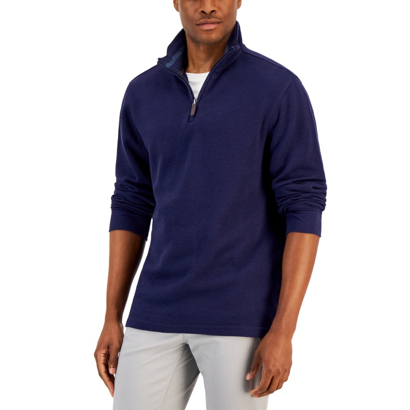 Club Room Men's Classic fit Quarterzip Sweater Navy Blue Medium