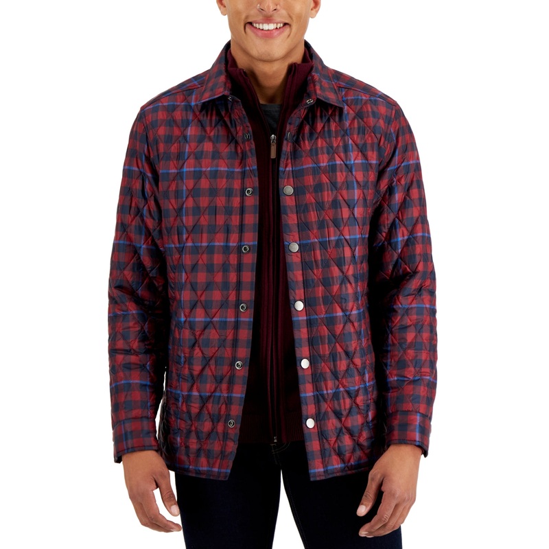 Club Room Men's Leo Quilted Shirt Jacket  Karanda Red  Size Large