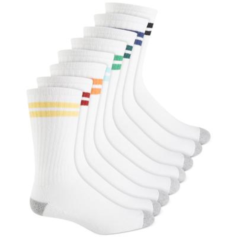 Club Room Mens 8 Pack White Stripe Crew Socks One Size Reg
