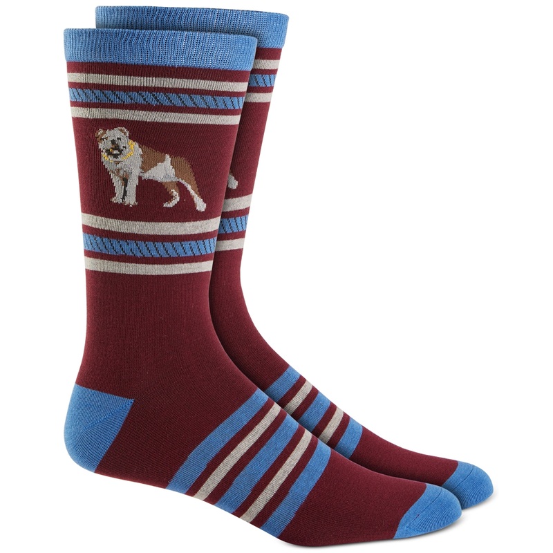 Club Room Mens Bulldog & Stripes Crew Socks Brown One Size Reg