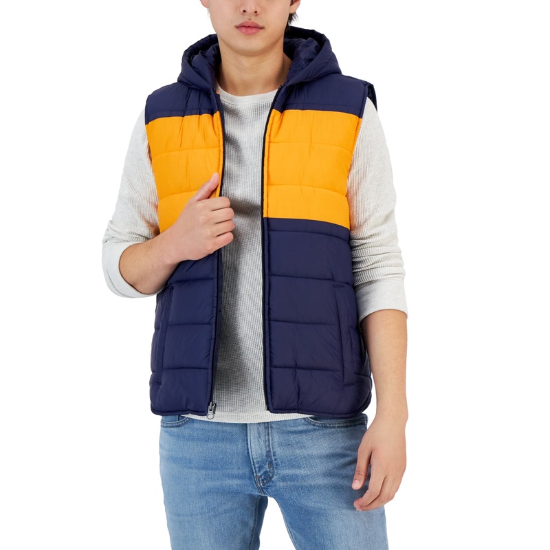 Men's Club Room Dark Blue Xl Puffer Hooded Vest  Xl