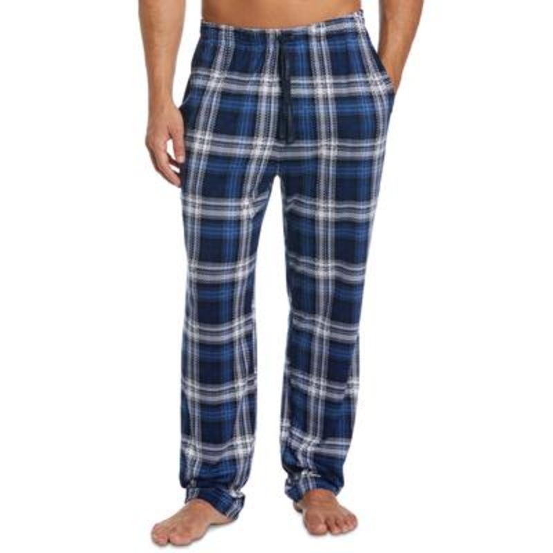 Perry Ellis Men's Windowpane Plaid Knit Pajama Pants Dark Blue Large