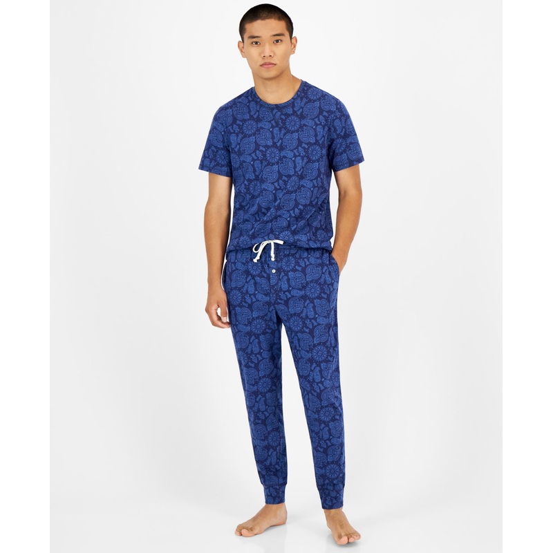 Sun + Stone Men's Bandana print Pajama Jogger Pants Navy Academy Large