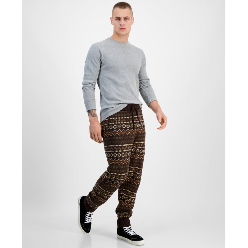 Sun + Stone Men's Fair Isle Knit Jogger Pants Green Medium