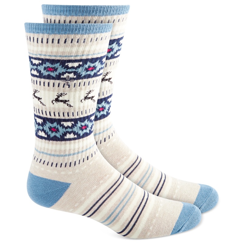 Sun + Stone Mens Deer Fair Isle Fleece Socks Bgeoverflw Beige Navy Osfa Reg