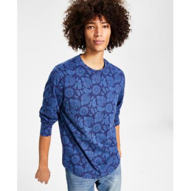 Sun + Stone Mens Navy Printed Knit Tshirt  Small