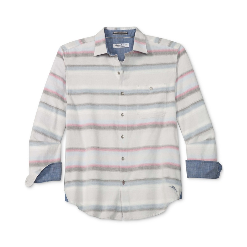 Tommy Bahama Coastline Corduroy Striped Shirt Grey Fog Size Small