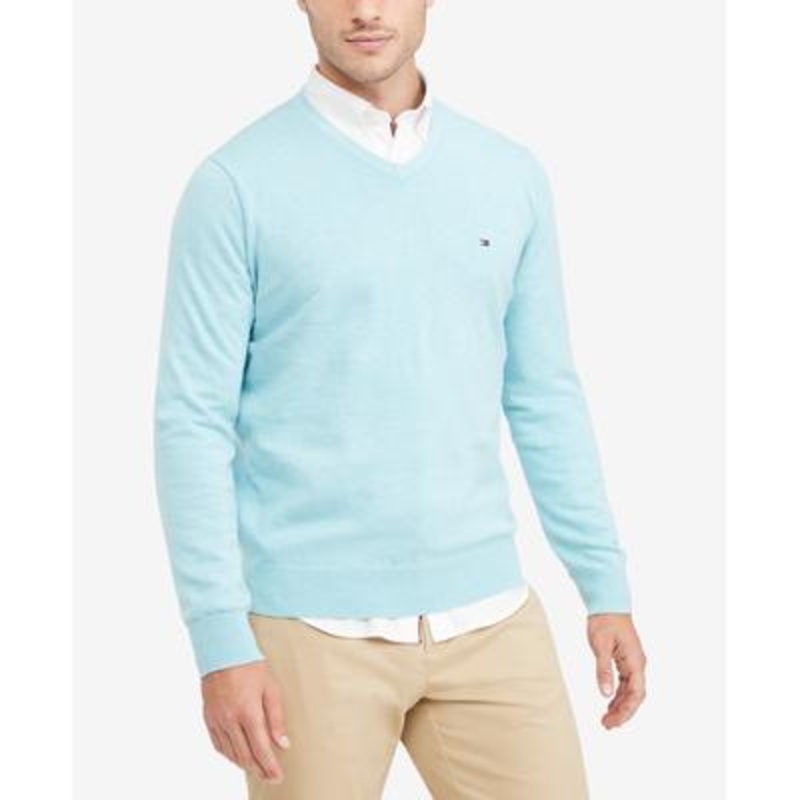 Tommy Hilfiger Men's Big & Tall Vneck Sweater Blue Heather 4XL