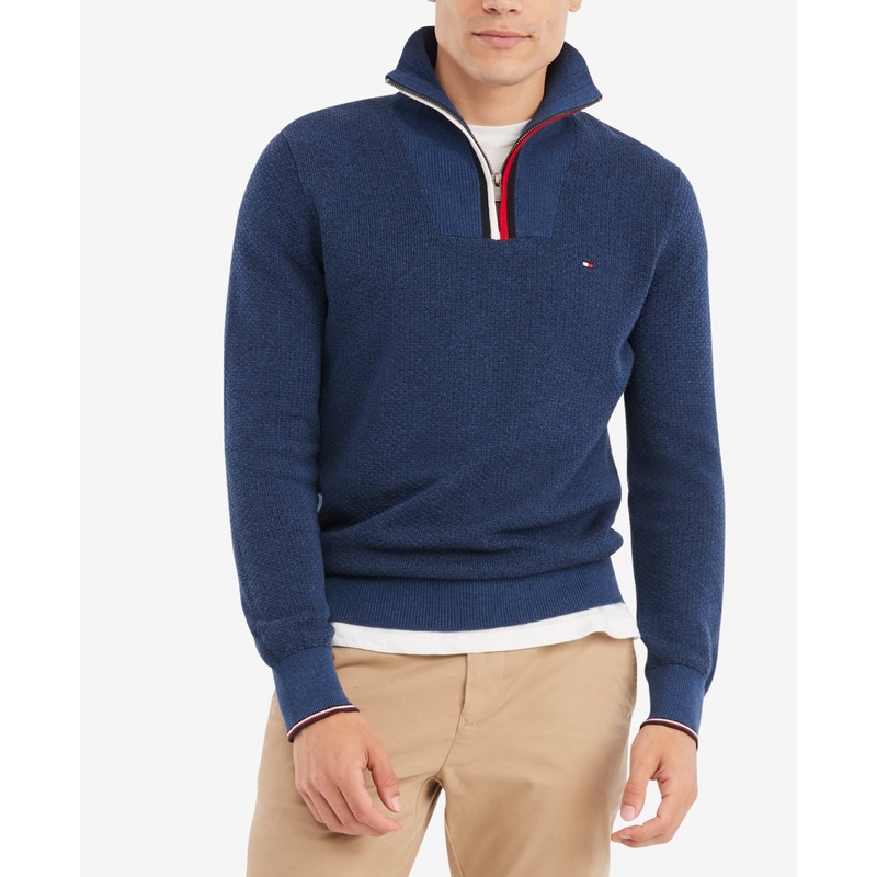 Tommy Hilfiger Men's Cotton 1/4 Zip Pullover Sweater XXL Navy Blue