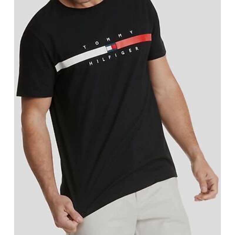 Tommy Hilfiger Men's Flag Stripe Tshirt  Black Xl