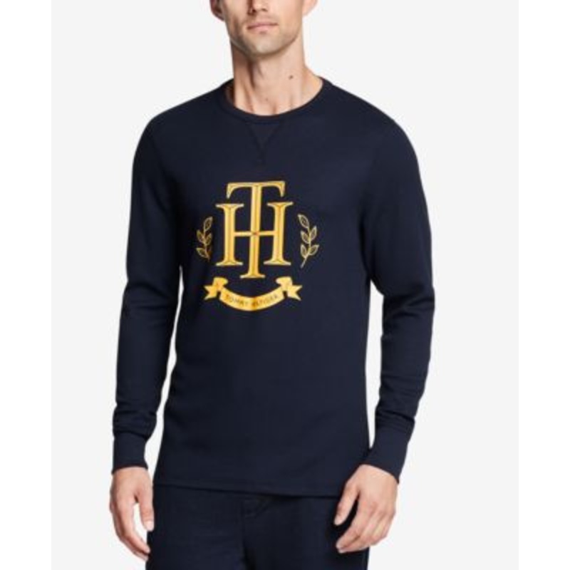 Tommy Hilfiger Men's Thermal Waffle Graphic Long-Sleeve T Shirt Small Navy