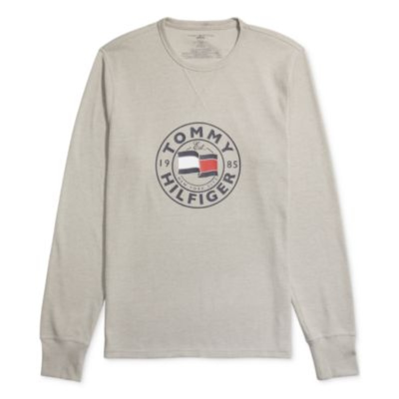 Tommy Hilfiger Men's Thermal Waffle-Knit Graphic Long-Sleeve T-Shirt 2XL Gray