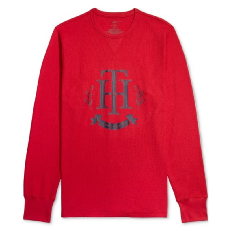 TOMMY HILFIGER Men's Thermal Waffle-Knit Logo Long-Sleeve Pajama T-Shirt XXL