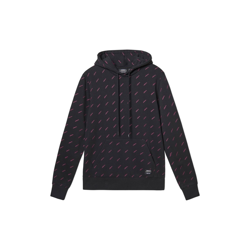 WeSC Men's Mike Vibes Printed Black Cotton Hoodie Large