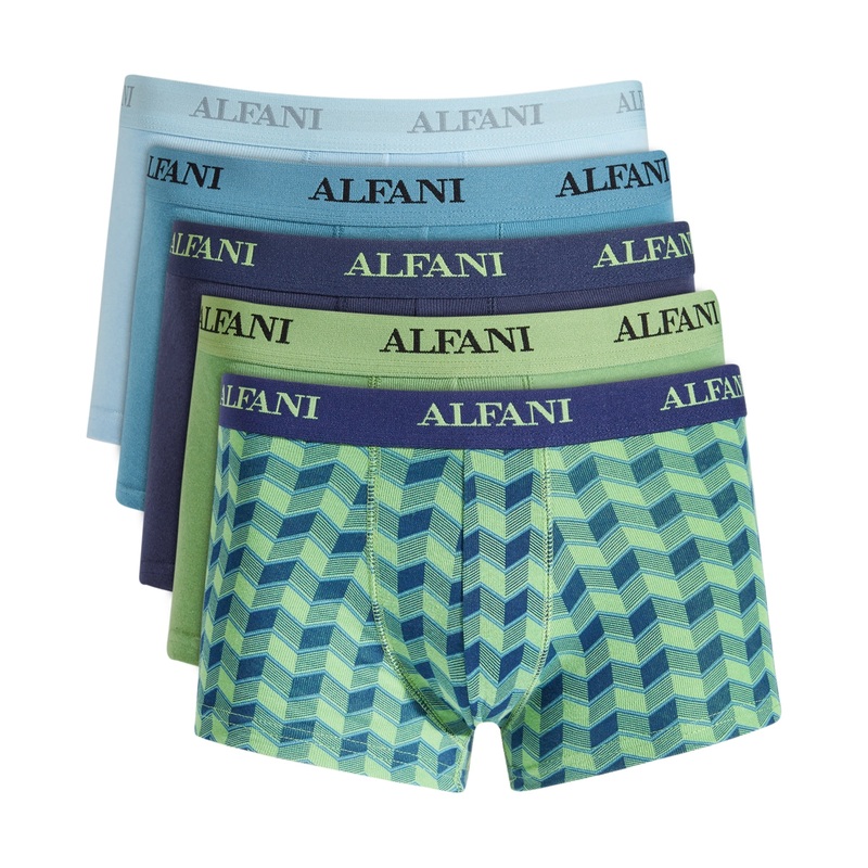 Alfani Men's 5 Pack Chevron Solid Trunks Green Navy Large