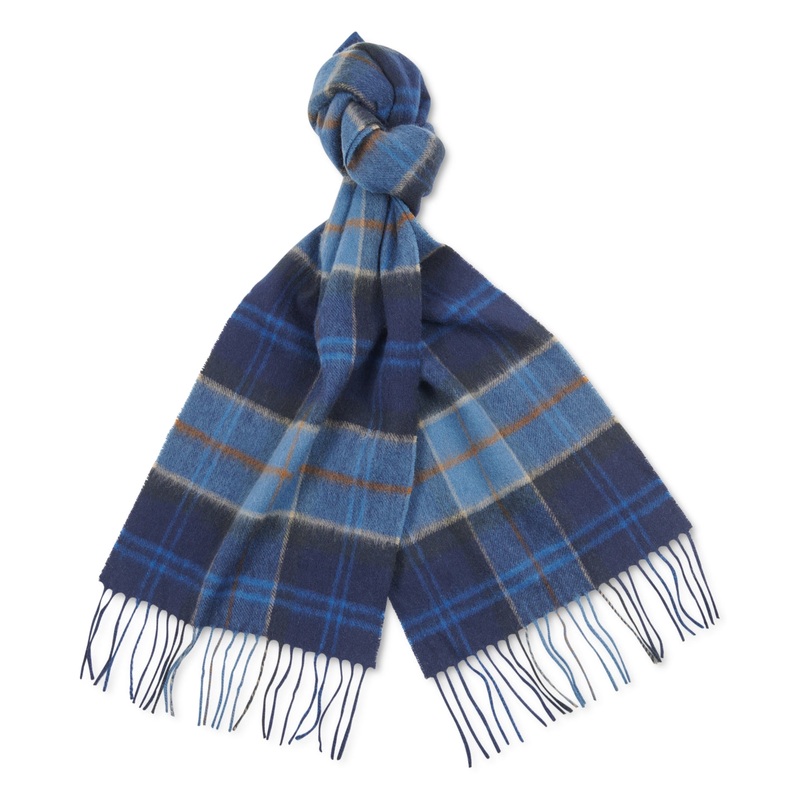 Barbour Men's Merino Cashmere Tartan Scarf Blue  Osfa Reg