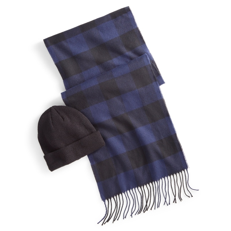 Club Room Men's Beanie & Scarf Set Navy Blue Black OSFA
