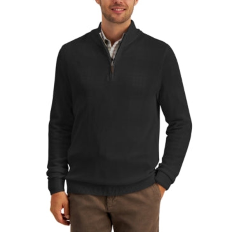 Club Room Men's Black Quarter-Zip Cotton Sweater - SMALL