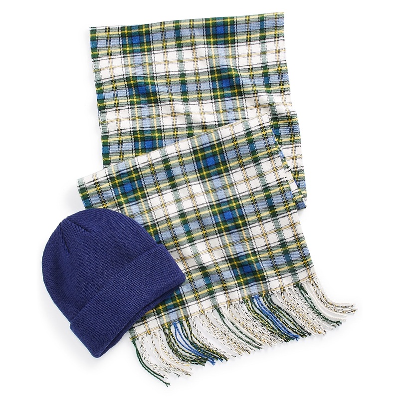 Club Room Men's Blue Beanie & Scarf Set Blue Green White OSFA
