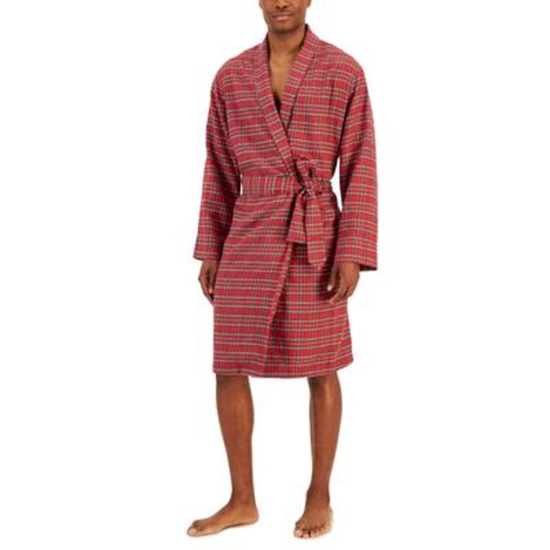 Club Room Men's Plaid Plush Flannel Robe L / Xl Red / Navy  Dark Red