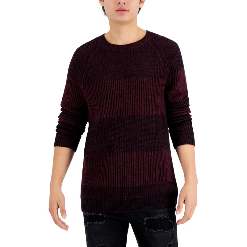 International Concepts Men's Ribbed Striped Pullover Crewneck Sweater Red Large