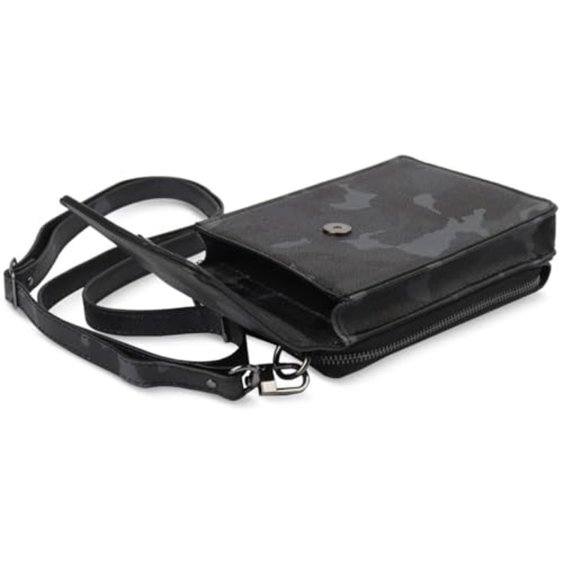 International Concepts Mens Faux Leather Camouflage Crossbody Black One Size