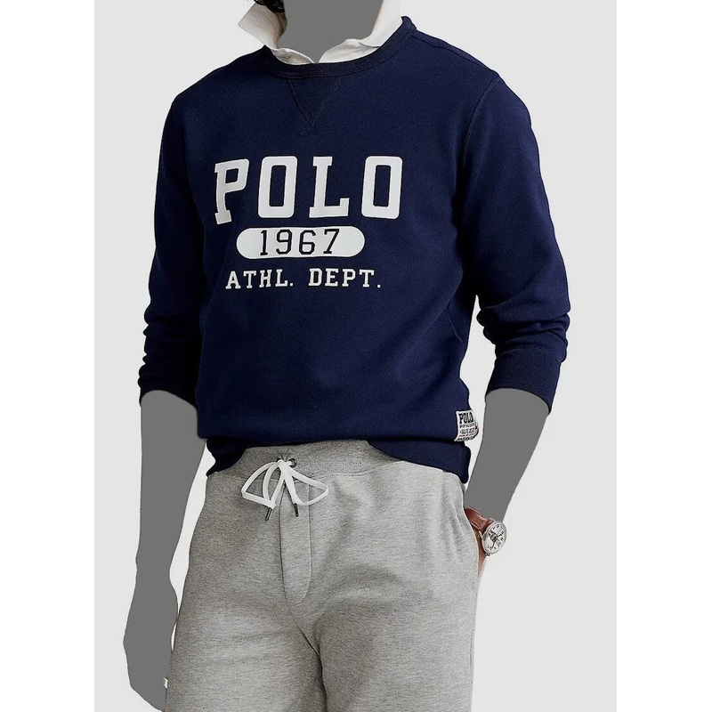 Polo Ralph Lauren Men's Blue White Graphic Logo Crewneck Sweater Size Small