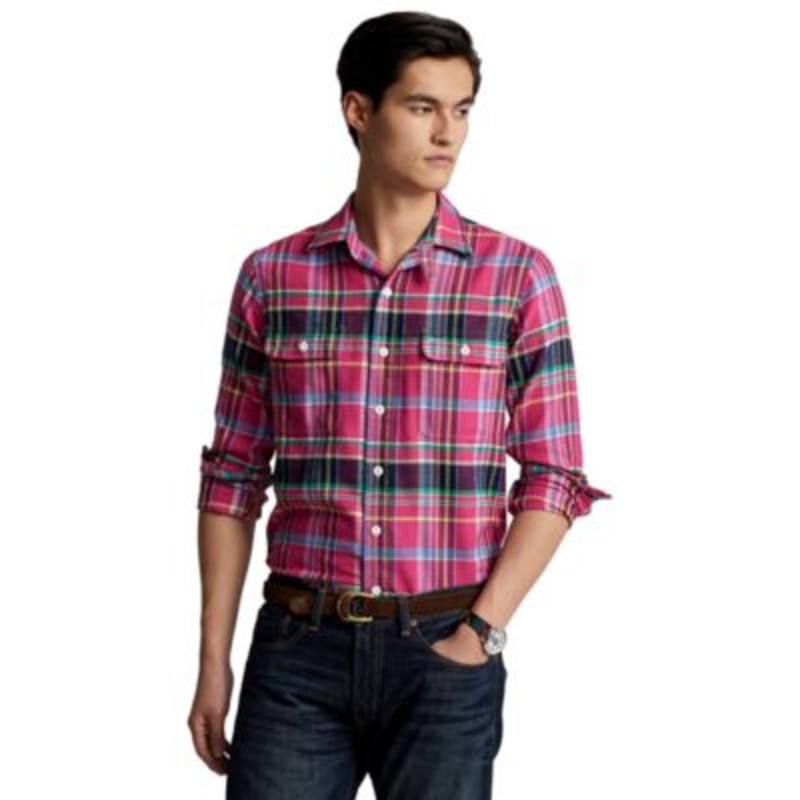 Polo Ralph Lauren Men's Classicfit Twill Workshirt Pink Navy XXL