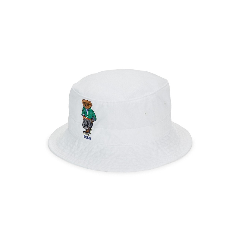 Polo Ralph Lauren Men's Polo Bear Cotton Bucket Hat  White  Size Large