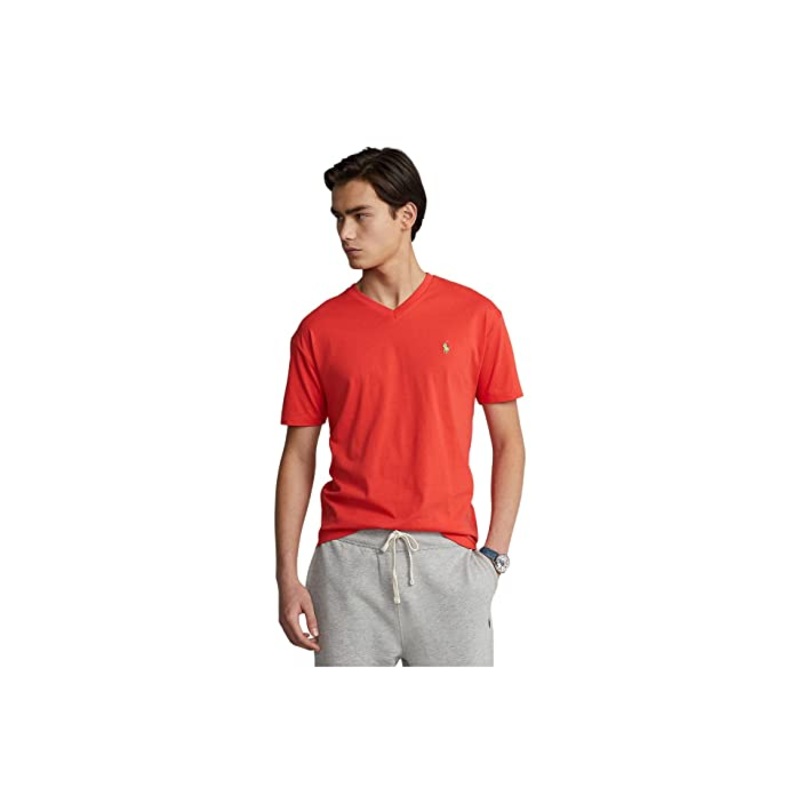 Ralph Lauren Men's Classic fit V neck T shirt  Tomato Red Medium