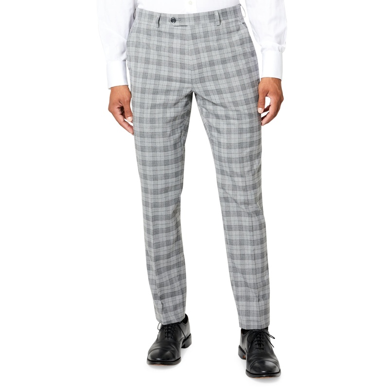 Sean John Mens Plaid Dress Pants Gray 38 X 32