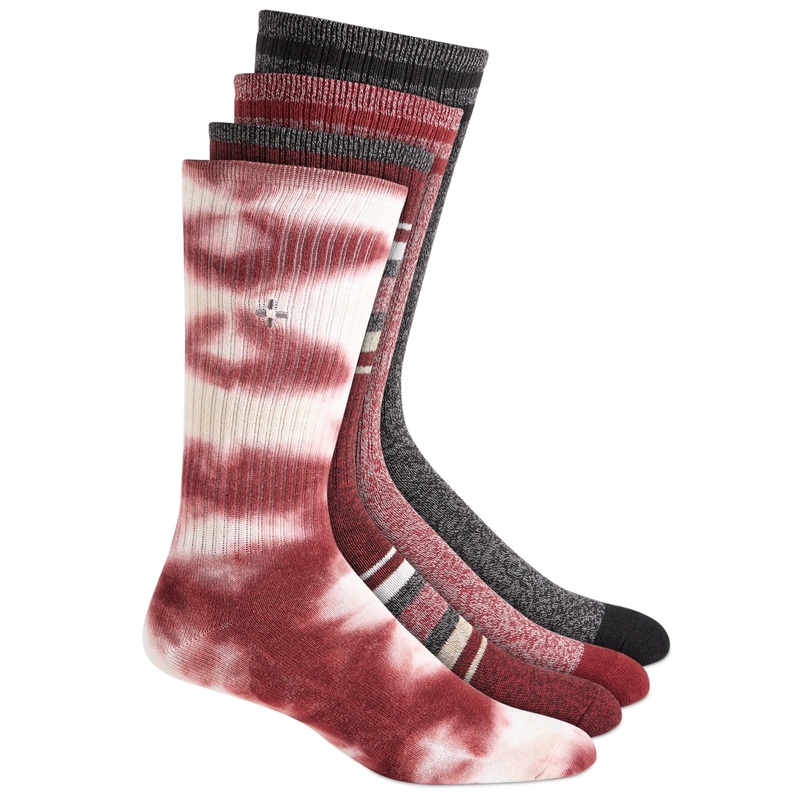 Sun + Stone Men's 4 Pairs Assorted Socks Burgundy Charcoal Red Osfa Reg