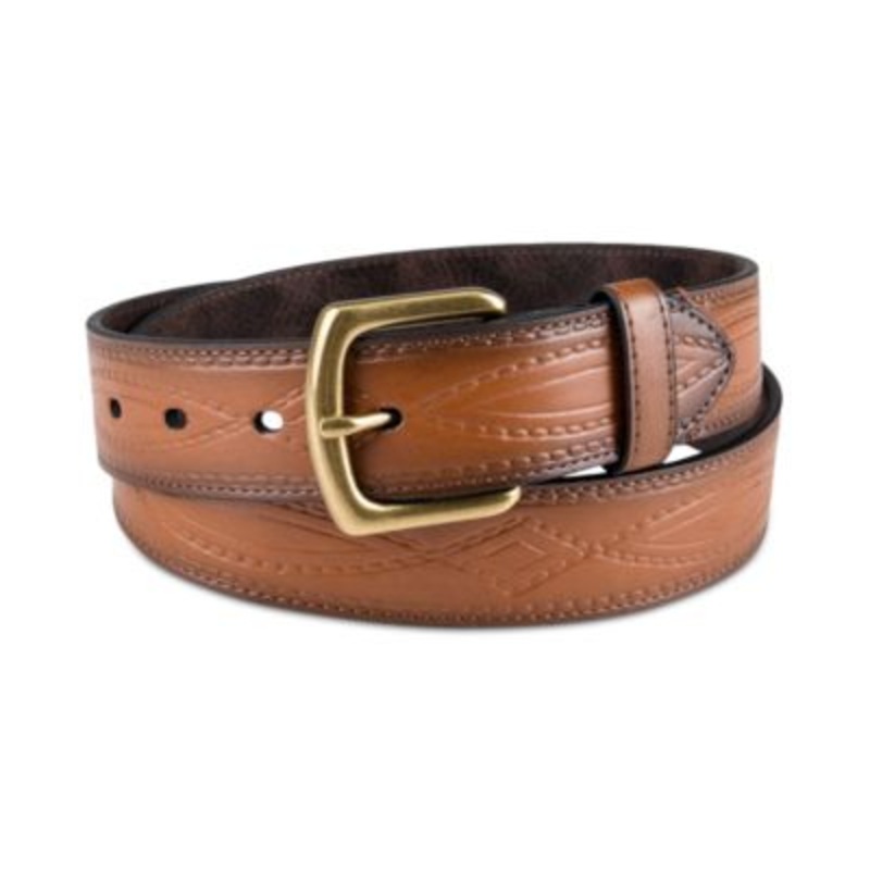 Sun + Stone Men's Embossed Faux leather Belt Brown Small