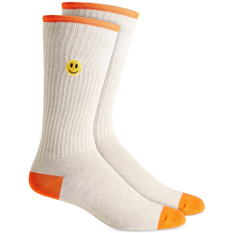 Sun + Stone Men's Smiley Face Socks Beige Osfa Reg