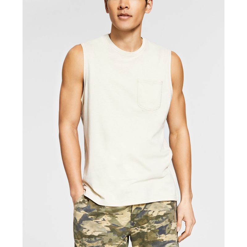Sun + Stone Men's Sun Wash Knit Pajama Tank Top  Lt Beige Small