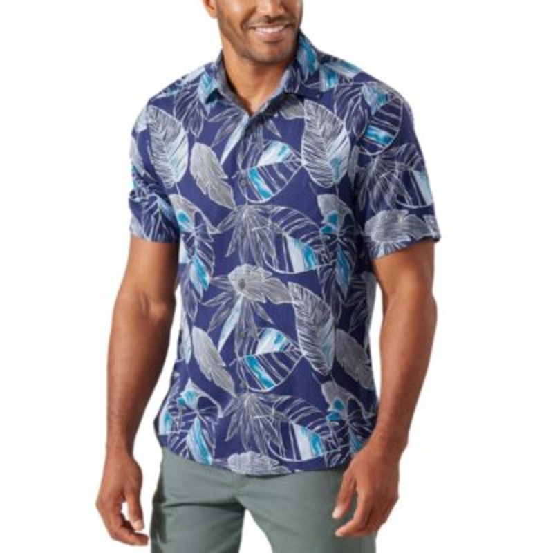 Tommy Bahama Men's Bonita Cove Leaf Print Camp Shirt  Kingdom Blue  Medium